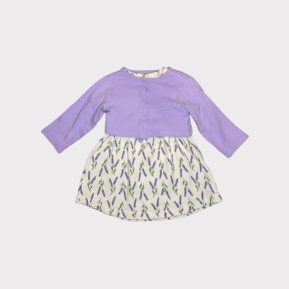 Touched By Nature 2 Piece Lavender Print Organic Dress & Cardigan - Picture 1 of 6